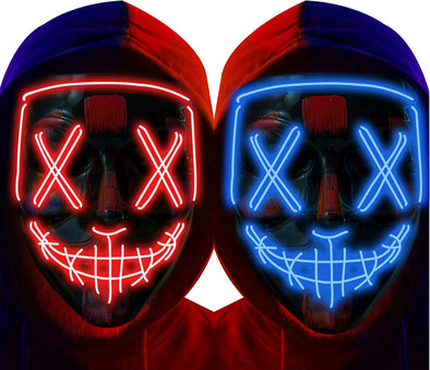 Poptrend Halloween Mask LED Light up Mask Scary mask for Festival Cosplay Halloween Costume Masquerade Parties,Carnival,Gift (Red+Blue)