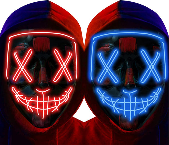 Poptrend Halloween Mask LED Light up Mask Scary mask for Festival Cosplay Halloween Costume Masquerade Parties,Carnival,Gift (Red+Blue)